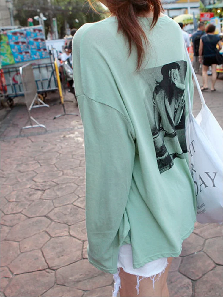 Korea 2022 Party Spring Autumn New Mint Green Back Printed T-shirt Women's Top Long Sleeve Loose T Shirt Thin Tees Sweet 8DZ
Korea 2022 Party Spring Autumn New Mint Green Back Printed T-shirt Women's Top Long Sleeve Loose T Shirt Thin Tees Sweet 8DZ
