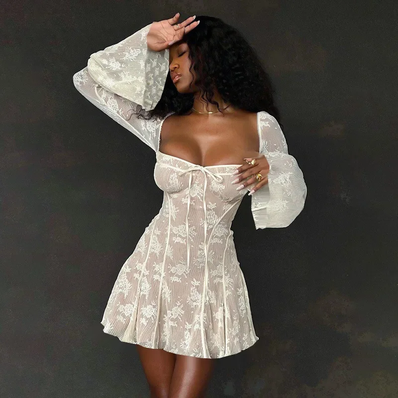 Vintage White Lace Mini Dress for Women 2023 New Flared Long Sleeve Party Evening Dress A-Line Short Prom Dress Elegant Gown
Vintage White Lace Mini Dress for Women 2023 New Flared Long Sleeve Party Evening Dress A-Line Short Prom Dress Elegant Gown