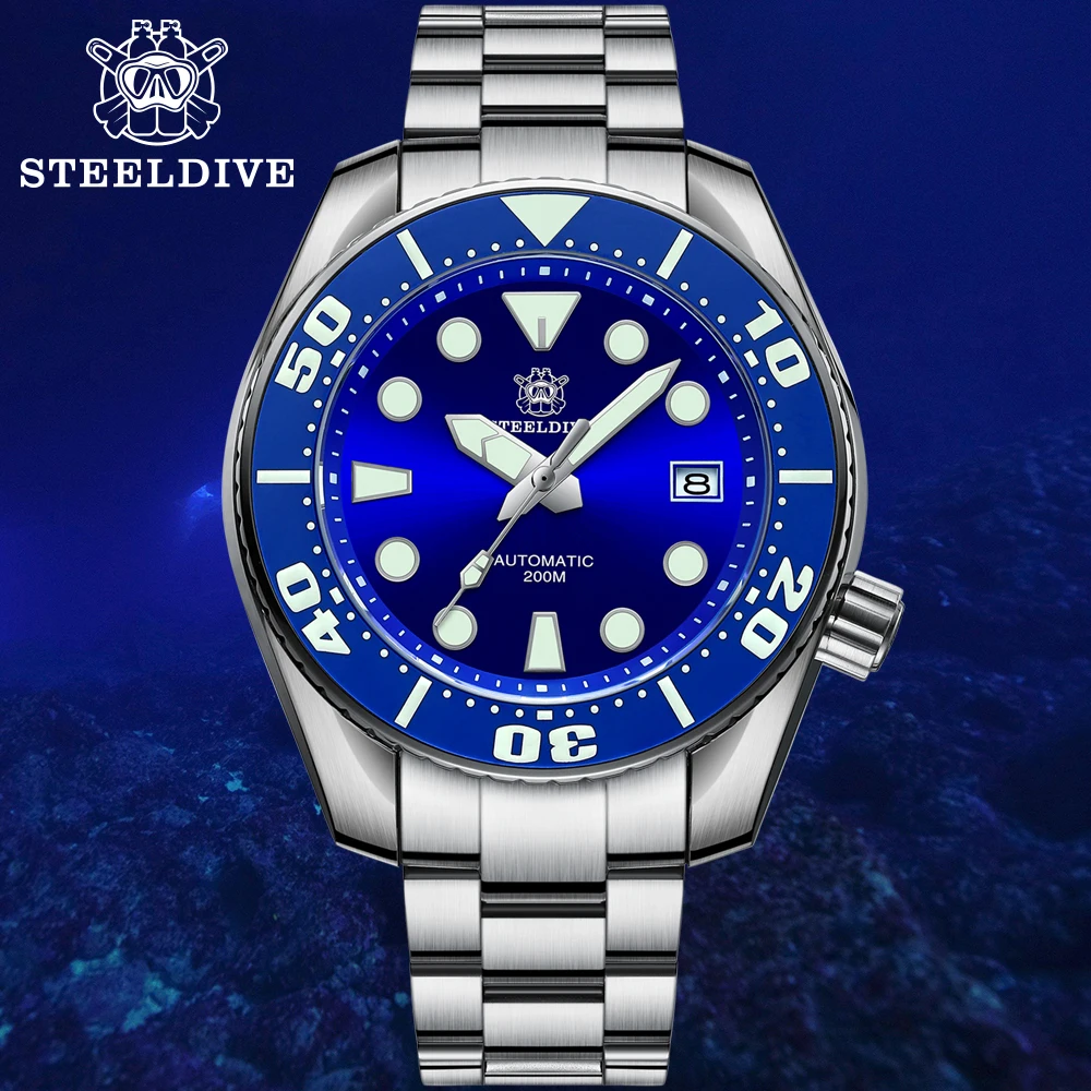 STEELDIVE SD1971 Luxury Brand Men's Mechanical Wristwatch Ceramic Bezel BGW9 Super Blue Luminous Automatic Japan NH35 Dive Watch |