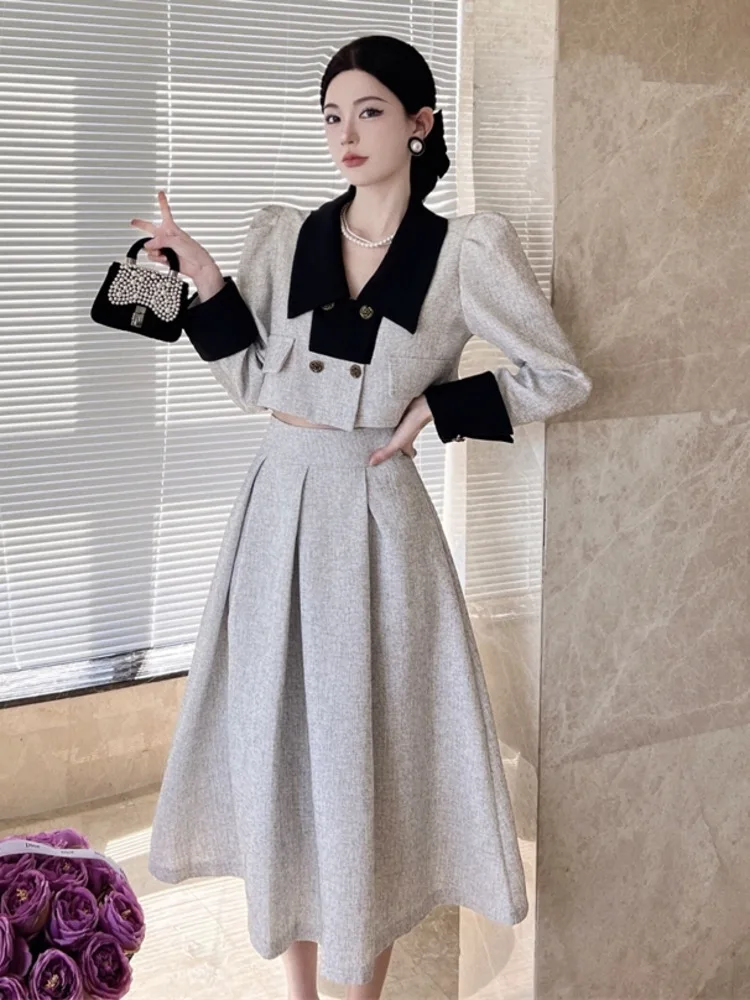Small Fragrance Two Piece Set Women Puff Sleeve Shirt Crop Top + Pleated Long Skirt Suits Fall Winter Korean Sweet 2 Piece Sets
Small Fragrance Two Piece Set Women Puff Sleeve Shirt Crop Top + Pleated Long Skirt Suits Fall Winter Korean Sweet 2 Piece Sets