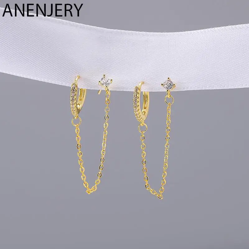 ANENJERY Silver Color Micro Zircon Double Pierced Hoop Earrings For Women Creative Chain Earrings Party Jewelry
ANENJERY Silver Color Micro Zircon Double Pierced Hoop Earrings For Women Creative Chain Earrings Party Jewelry