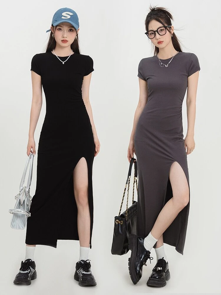 Корейское модное повседневное офисное женское длинное платье, эластичное трикотажное платье средней длины с круглым вырезом и разрезом спереди, богемное женское платье-Макси
Корейское модное повседневное офисное женское длинное платье, эластичное трикотажное платье средней длины с круглым вырезом и разрезом спереди, богемное женское платье-Макси