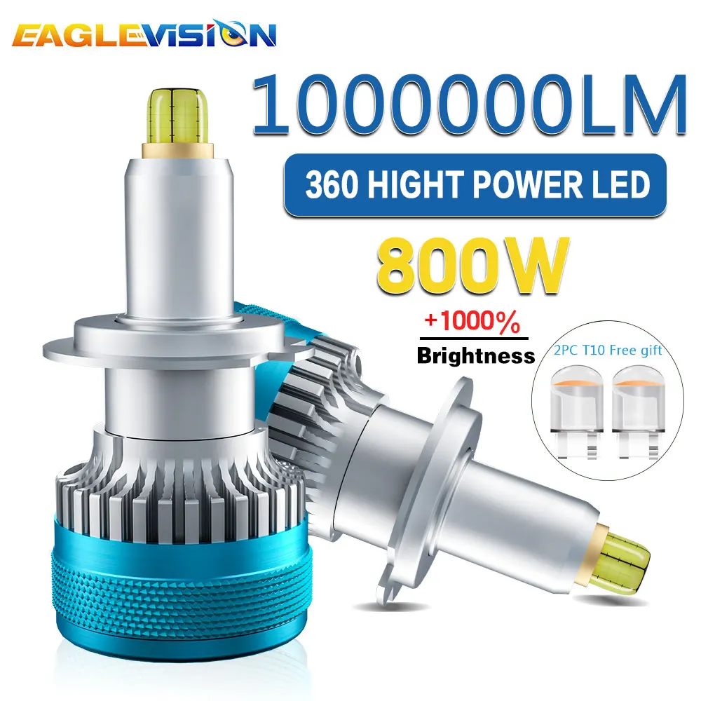EAGLEVISION 360 800W Светодиодный лампочки для фар головного света для автомобилей hb3 светодиодный ближний свет головного света 6000K 12v 24v H7 H11 H1 H4 9005 9006
