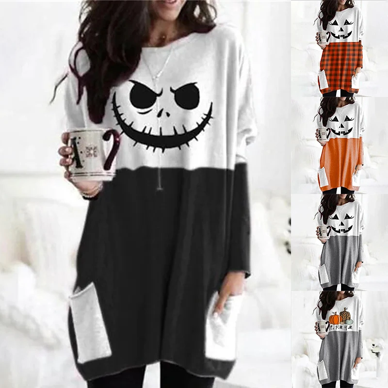 Autumn Winter Women's New Design Print Pullover Elegant Long Sleeve Round Neck Pocket Skirt Fashion Short Skirt Hallowmas Dress
Autumn Winter Women's New Design Print Pullover Elegant Long Sleeve Round Neck Pocket Skirt Fashion Short Skirt Hallowmas Dress