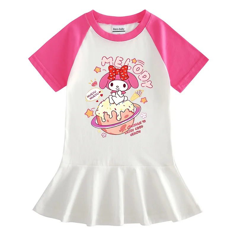 Sanrio Melody 2023 New Summer Korean Style Children's Clothing Cartoon Half-sleeved Dress Contrasting Color Style Pleated Skirt 
Sanrio Melody 2023 New Summer Korean Style Children's Clothing Cartoon Half-sleeved Dress Contrasting Color Style Pleated Skirt