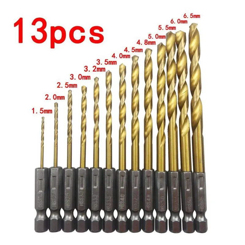 13 шт./компл. 1,5-6,5 мм 1/4 шестигранный хвостовик Металл Деревообработка спиральное сверло HSS высокоскоростное стальное сверло с титановым покр... 
13 шт./компл. 1,5-6,5 мм 1/4 шестигранный хвостовик Металл Деревообработка спиральное сверло HSS высокоскоростное стальное сверло с титановым покр...