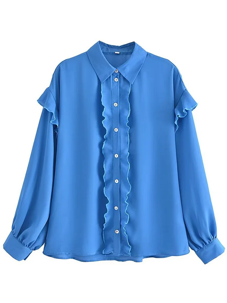 Blue Ruffles Shirts And Blouse For Women 2023 Spring Summer Long Sleeve Woman Shirt Turn Down Collar Loose Blouses Top Female
Blue Ruffles Shirts And Blouse For Women 2023 Spring Summer Long Sleeve Woman Shirt Turn Down Collar Loose Blouses Top Female