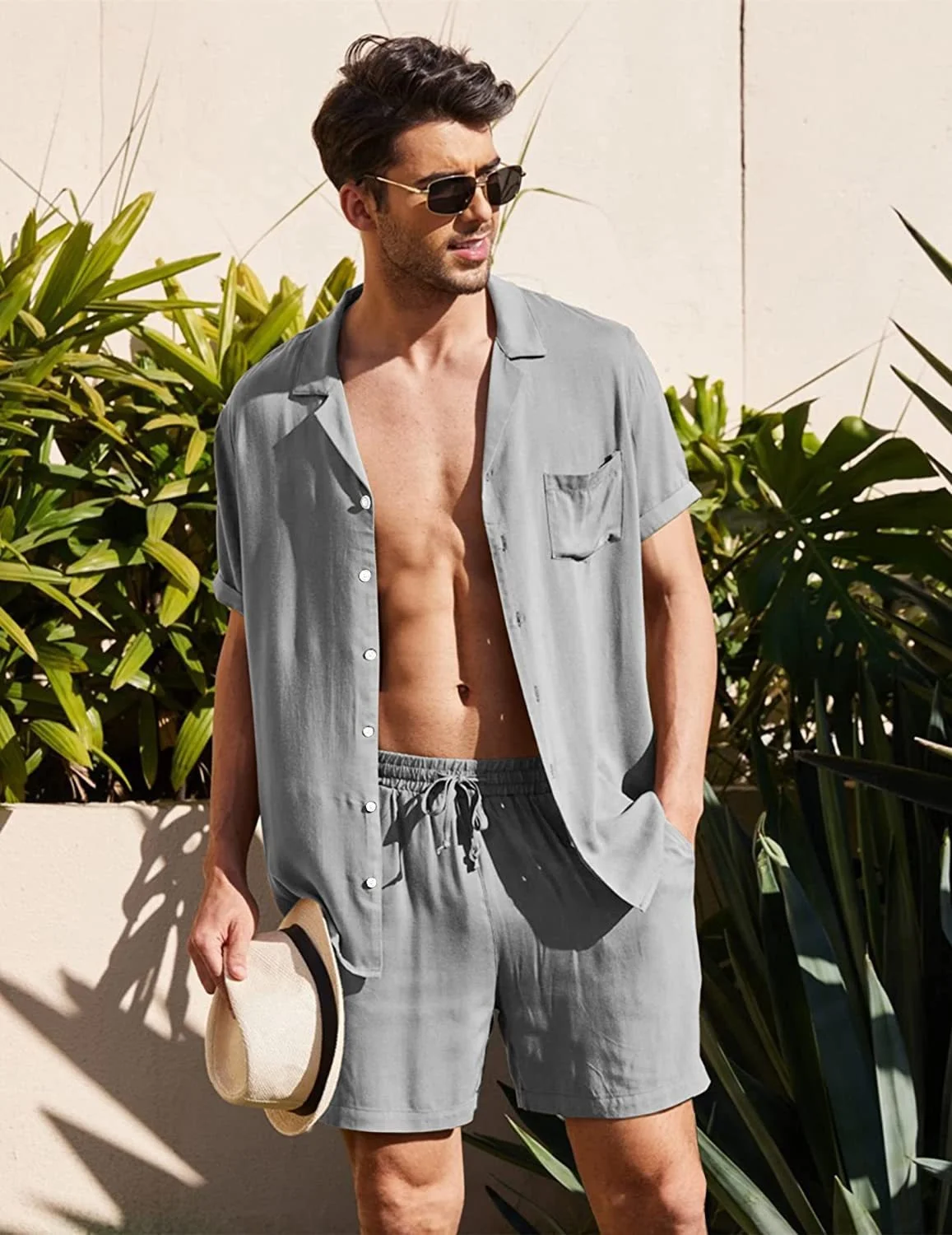 2023 Summer New Men's Loose Solid Color Cotton and Linen Two-Piece Casual Home Clothes Pajamas Soft Comfy Beach Two-Piece Set
2023 Summer New Men's Loose Solid Color Cotton and Linen Two-Piece Casual Home Clothes Pajamas Soft Comfy Beach Two-Piece Set