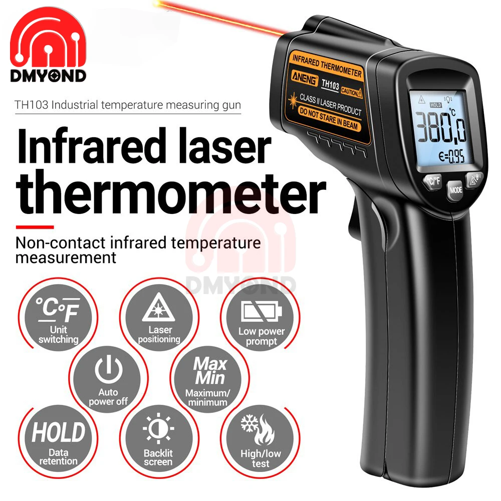 TH103 Digital Infrared Laser Thermometer Industrial Temparature Measuring Gun Backlight Screen Temperature Humidity Meter 
TH103 Digital Infrared Laser Thermometer Industrial Temparature Measuring Gun Backlight Screen Temperature Humidity Meter