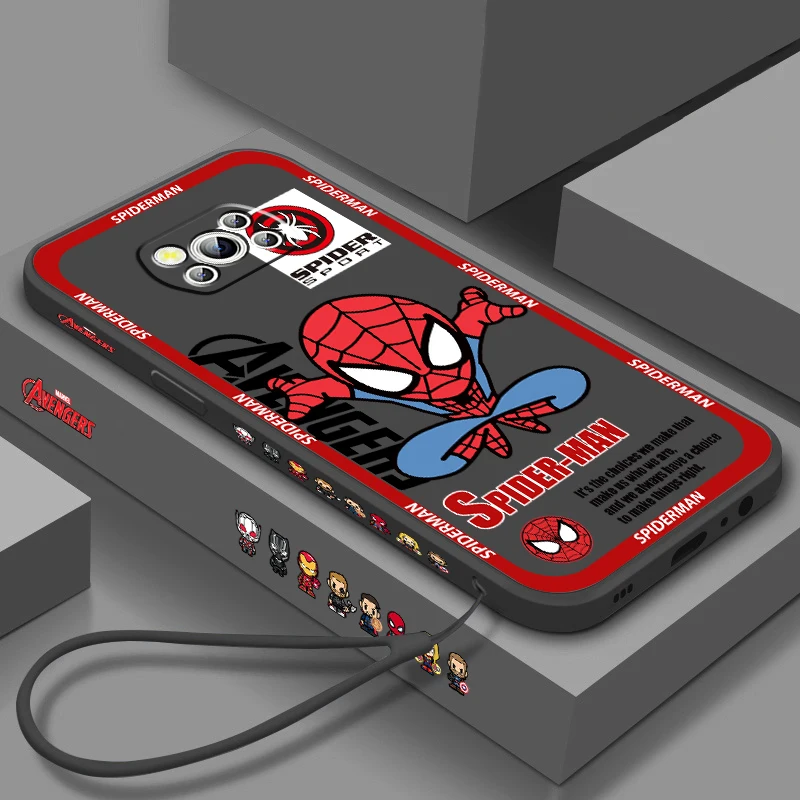 

Marvel Spiderman Deadpool For Xiaomi Mi Poco X5 X4 X3 M5 M5S M4 M3 F5 F4 F3 F2 C40 Pro GT NFC 5G Liquid Left Rope Phone Case