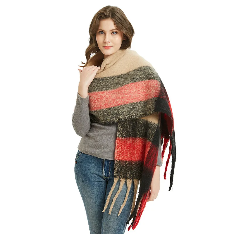 

Autumn Scarf word Lattice beard knitted Luxury Winter Woman's thick tassel Bib Shawl Scarves for ladies