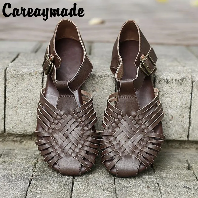 Careaymade-Genuine leather Sandals summer flat bottom woven sandals Handmade retro solid color one line button soft sandals 
Careaymade-Genuine leather Sandals summer flat bottom woven sandals Handmade retro solid color one line button soft sandals