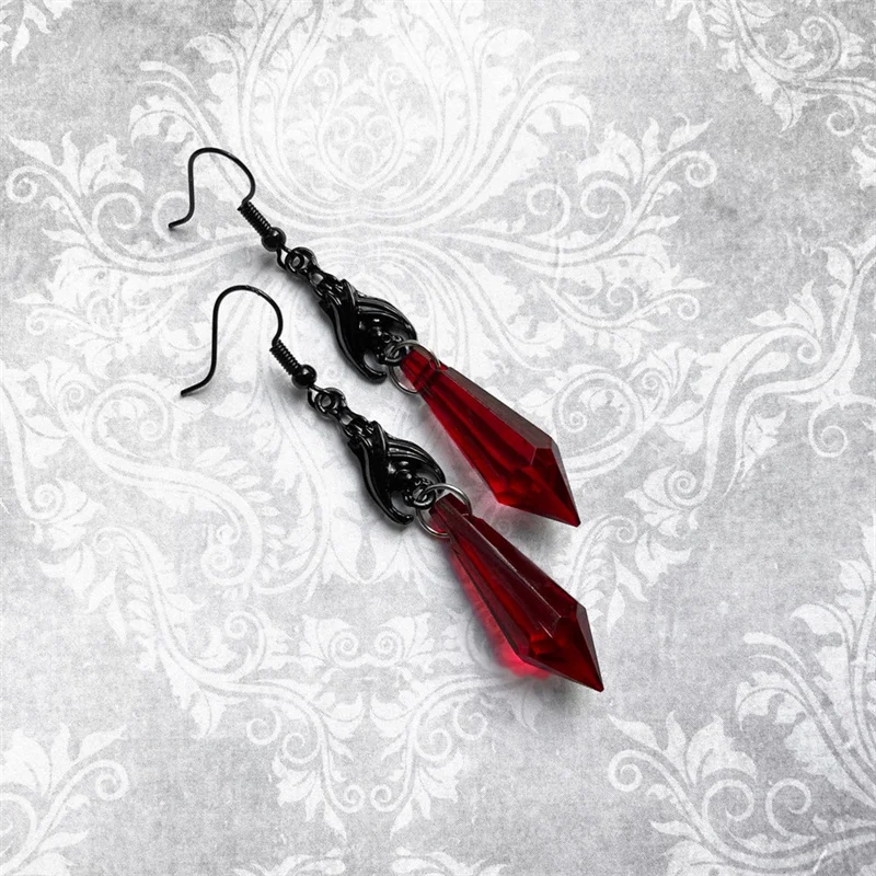 

Vintage Black Bat Earrings Red Crystal Teardrop Gothic Alternative Jewelry Gothic Gift For Women Bat Earring Lover Halloween