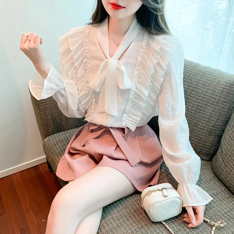 Chiffon Women's Shirts Summer 2023 New Ruffle Casual Blouses Solid Ladies Clothing Loose Long Sleeves Bow FASHION Tops
Chiffon Women's Shirts Summer 2023 New Ruffle Casual Blouses Solid Ladies Clothing Loose Long Sleeves Bow FASHION Tops