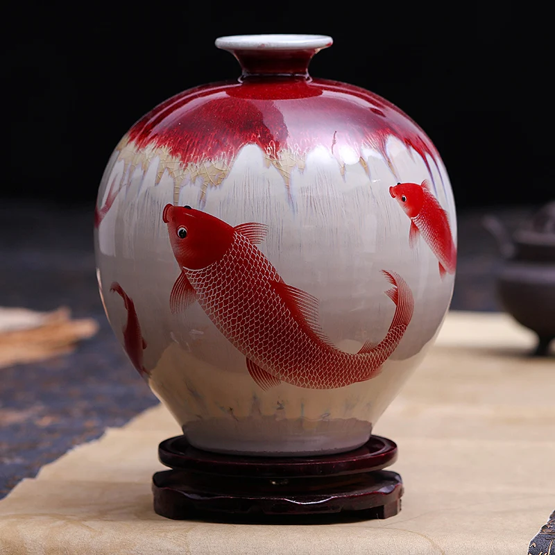 

Керамическая гранатовая ваза Цзиндэчжэнь, архаидная печь, трещинная рыба, классическая домашняя антикварная ваза