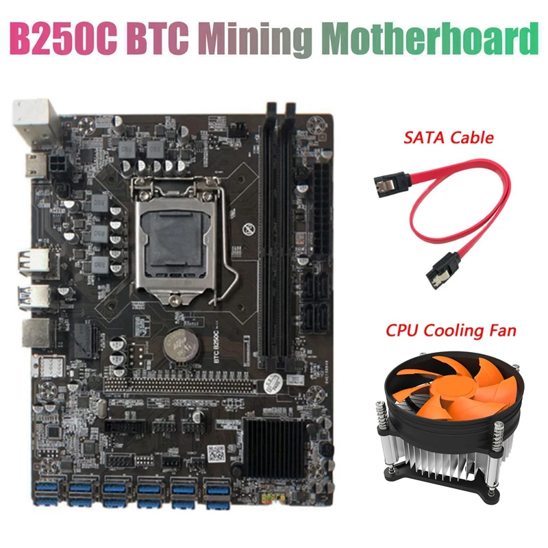 BTC B250C Mining Motherboard with Cooling Fan+SATA Cable 12 PCIE to USB3.0 Graphics Card Slot LGA1151 Supports DDR4 Ram
BTC B250C Mining Motherboard with Cooling Fan+SATA Cable 12 PCIE to USB3.0 Graphics Card Slot LGA1151 Supports DDR4 Ram
