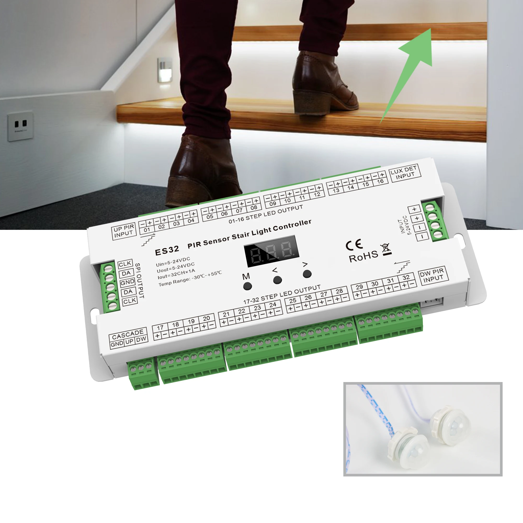 HOT Sale 32 step PIR motion sensor stair lighting controller human Body Induction staircase light controller Stair light control
HOT Sale 32 step PIR motion sensor stair lighting controller human Body Induction staircase light controller Stair light control