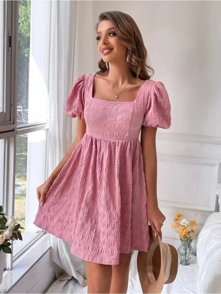 Женское однотонное Короткое мини-платье, Элегантное повседневное модное офисное платье, милый облегающий пуловер с квадратным вырезом, новинка 2023 
Женское однотонное Короткое мини-платье, Элегантное повседневное модное офисное платье, милый облегающий пуловер с квадратным вырезом, новинка 2023