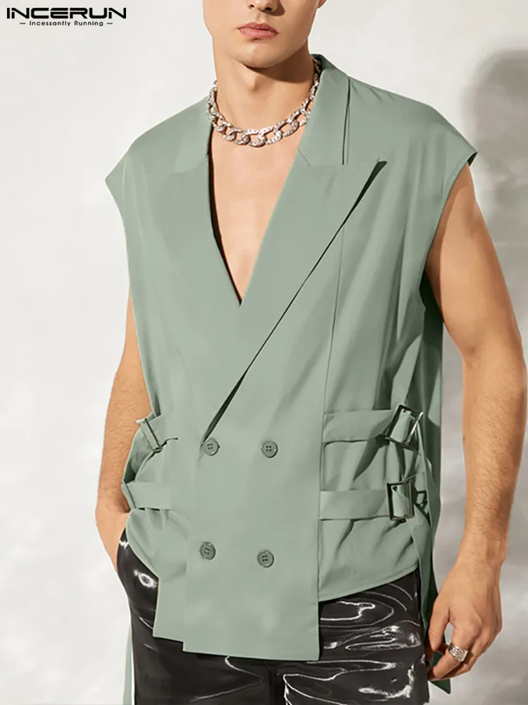 Мужской двубортный жилет на завязках, однотонный Тонкий Повседневный жилет с отложным воротником и длинным рукавом, 2023 
Мужской двубортный жилет на завязках, однотонный Тонкий Повседневный жилет с отложным воротником и длинным рукавом, 2023