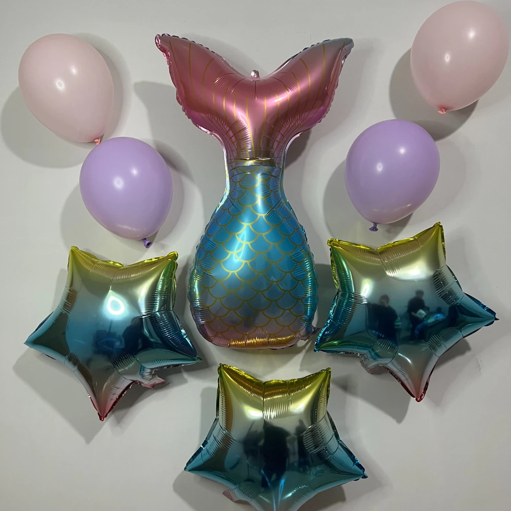 8Pcs New Mermaid Fish Tail Gradient Five-Pointed Star Aluminum Film Balloon Set Baby Birthday Party Decoration
8Pcs New Mermaid Fish Tail Gradient Five-Pointed Star Aluminum Film Balloon Set Baby Birthday Party Decoration
