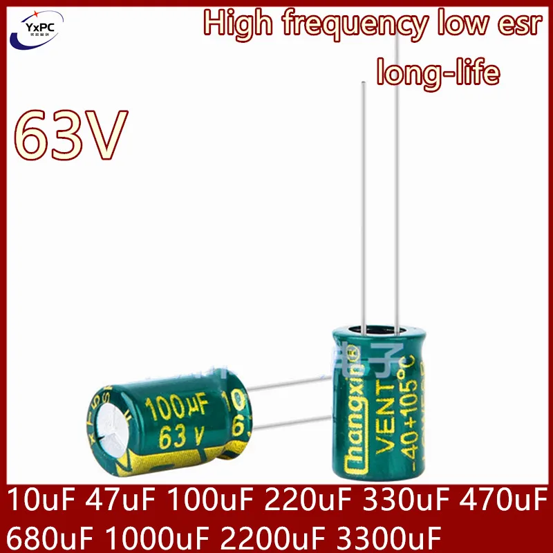 63V High frequency low esr aluminum electrolytic capacitor 10uF 47uF 100uF 220uF 330uF 470uF 680uF 1000uF 2200uF 3300uF 
63V High frequency low esr aluminum electrolytic capacitor 10uF 47uF 100uF 220uF 330uF 470uF 680uF 1000uF 2200uF 3300uF