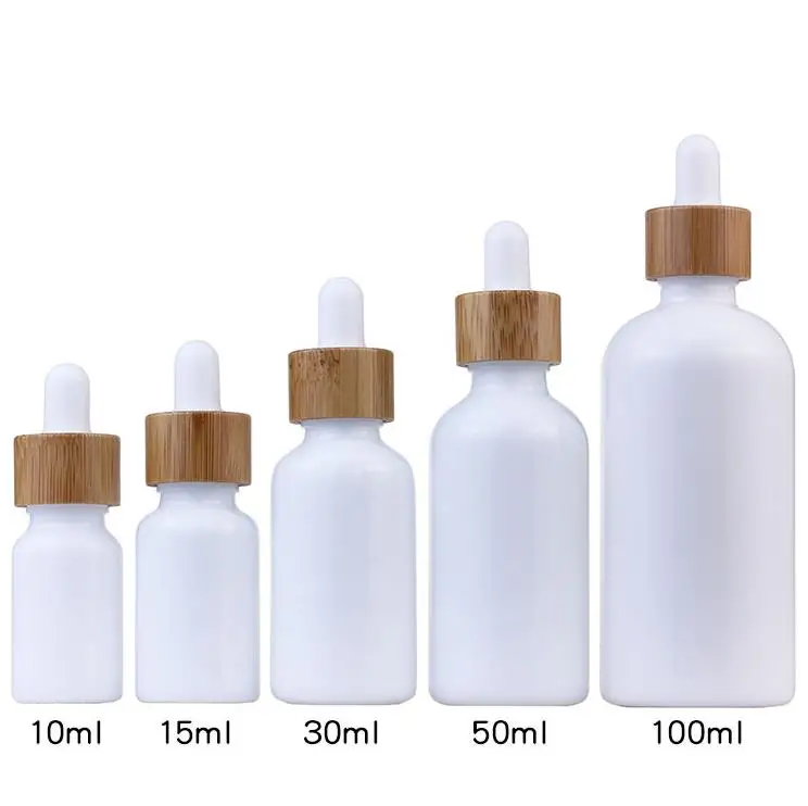 

White Porcelain Glass Essential Oil Bottles Skin Care Serum Dropper Bottle with Bamboo Cap 10ml 15ml 20ml 30ml 50ml 100ml SN1758