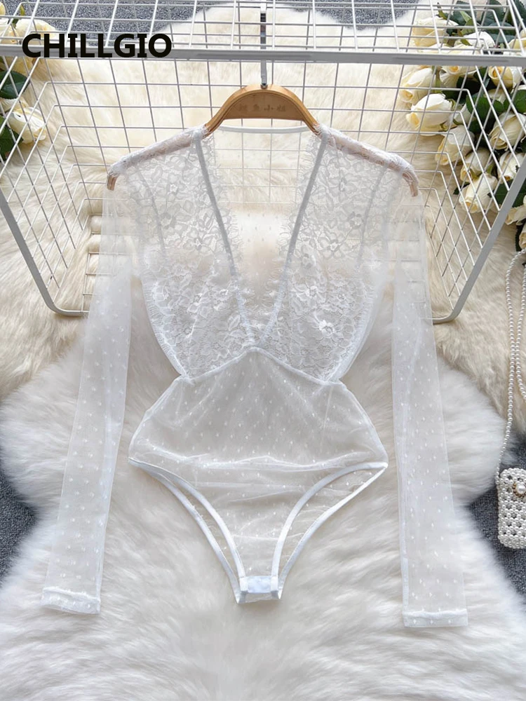 CHILLGIO Women Floral Lace Rompers Sexy Long Sleeves Sheer Bodysuits Fashion Streetwear Bodycon Polka Dot Combination Catsuits
CHILLGIO Women Floral Lace Rompers Sexy Long Sleeves Sheer Bodysuits Fashion Streetwear Bodycon Polka Dot Combination Catsuits