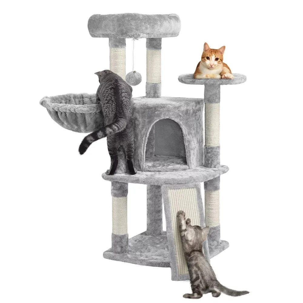 

Бесплатная доставка, Когтеточка для кошек, игрушки, Многоуровневая башня для кошек, дерево для кошек с кондо и Perches светильник, серый дом для скалолазания
