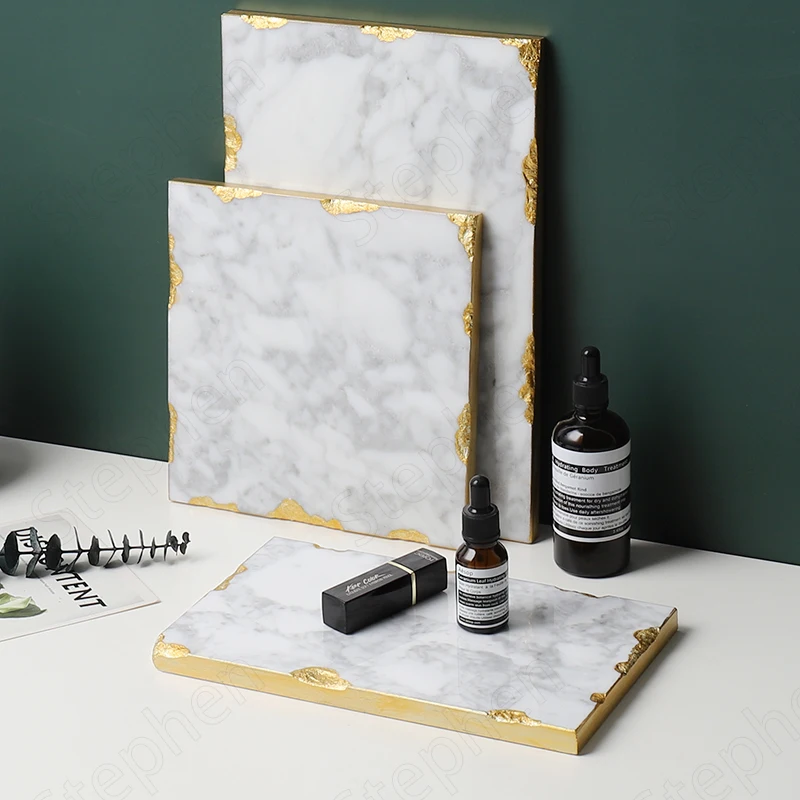 European Modern Natural Marble Tray Golden Edge Cosmetic Creativity Jewelry Display Tray Dressing Table Decor Storage
European Modern Natural Marble Tray Golden Edge Cosmetic Creativity Jewelry Display Tray Dressing Table Decor Storage
