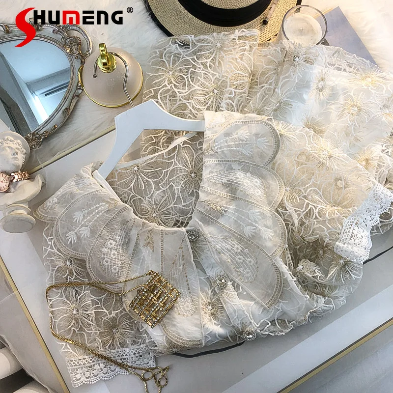 French Style High Sense Fashion Embroidery Hollow Short Dress Women's 2022 Summer Sweet Doll Collar Lace Dress Two-Piece Suit
French Style High Sense Fashion Embroidery Hollow Short Dress Women's 2022 Summer Sweet Doll Collar Lace Dress Two-Piece Suit