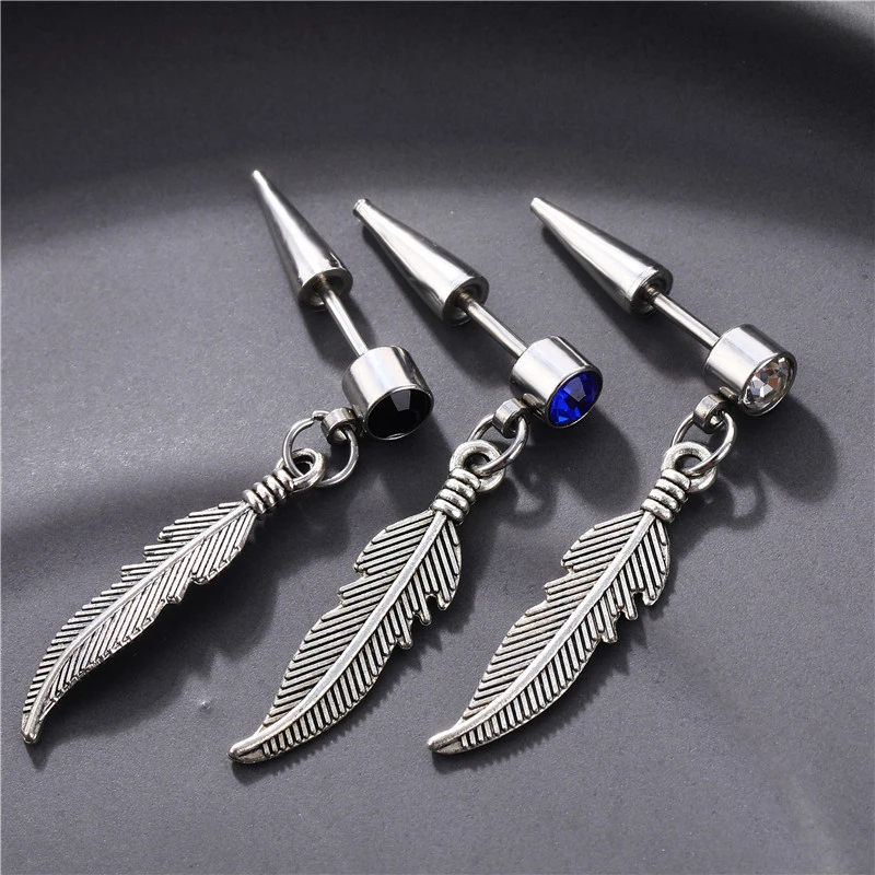 Crystal White Blue Zircon Feather Leaf Piercing Stud Earrings Stainless Steel Women Female Korean Fashion Earring Men Punk Mujer
Crystal White Blue Zircon Feather Leaf Piercing Stud Earrings Stainless Steel Women Female Korean Fashion Earring Men Punk Mujer