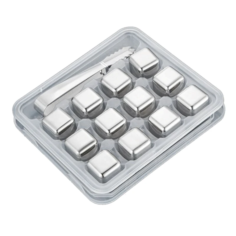 Stainless Steel Ice-Cubes Reusable, 12 Piece Whiskey Ice-Cubes Set with Silicone Head Tongs and Ice-Cube Trays
Stainless Steel Ice-Cubes Reusable, 12 Piece Whiskey Ice-Cubes Set with Silicone Head Tongs and Ice-Cube Trays