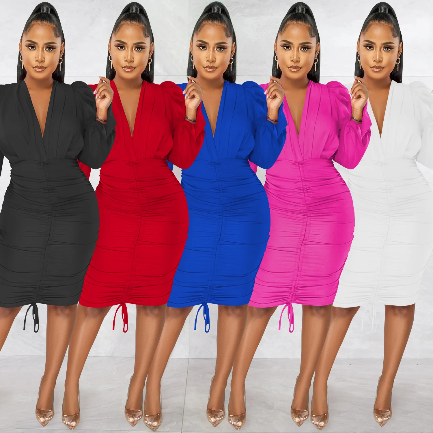 2022 Fashion Solid Midi Dress for Women Long Sleeve Sexy Deep V Neck Ruched Fitness Drawstring Package Hip Dress Elegant Clubwea
2022 Fashion Solid Midi Dress for Women Long Sleeve Sexy Deep V Neck Ruched Fitness Drawstring Package Hip Dress Elegant Clubwea
