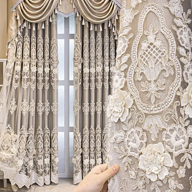 Luxury Blackout Curtain European Double Layer Embroidered Tulle Cloth High-End Fabric Curtains For Living Room Bedroom Cortinas 
Luxury Blackout Curtain European Double Layer Embroidered Tulle Cloth High-End Fabric Curtains For Living Room Bedroom Cortinas