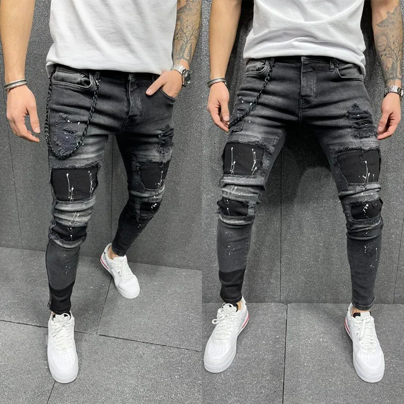 2022 Fashion Patchwork Jeans Men Ripped Skinny stretch High Quality Biker Denim Pencil Pants Slim Hip-hop Trousers Clothing
2022 Fashion Patchwork Jeans Men Ripped Skinny stretch High Quality Biker Denim Pencil Pants Slim Hip-hop Trousers Clothing