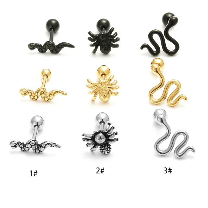 New 1piece Stainless Steel Small Snake Spider Zircon Stud Earrings For Women Mini 16G Piercing Earring Jewelry Pendientes
New 1piece Stainless Steel Small Snake Spider Zircon Stud Earrings For Women Mini 16G Piercing Earring Jewelry Pendientes