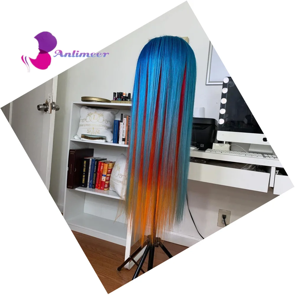 Highlight Red Orange Blue Mixcolor 13x4 Lace Front Wig 100% Brazilian Silk Straight Virgin Human hair Wig for White Women
Highlight Red Orange Blue Mixcolor 13x4 Lace Front Wig 100% Brazilian Silk Straight Virgin Human hair Wig for White Women