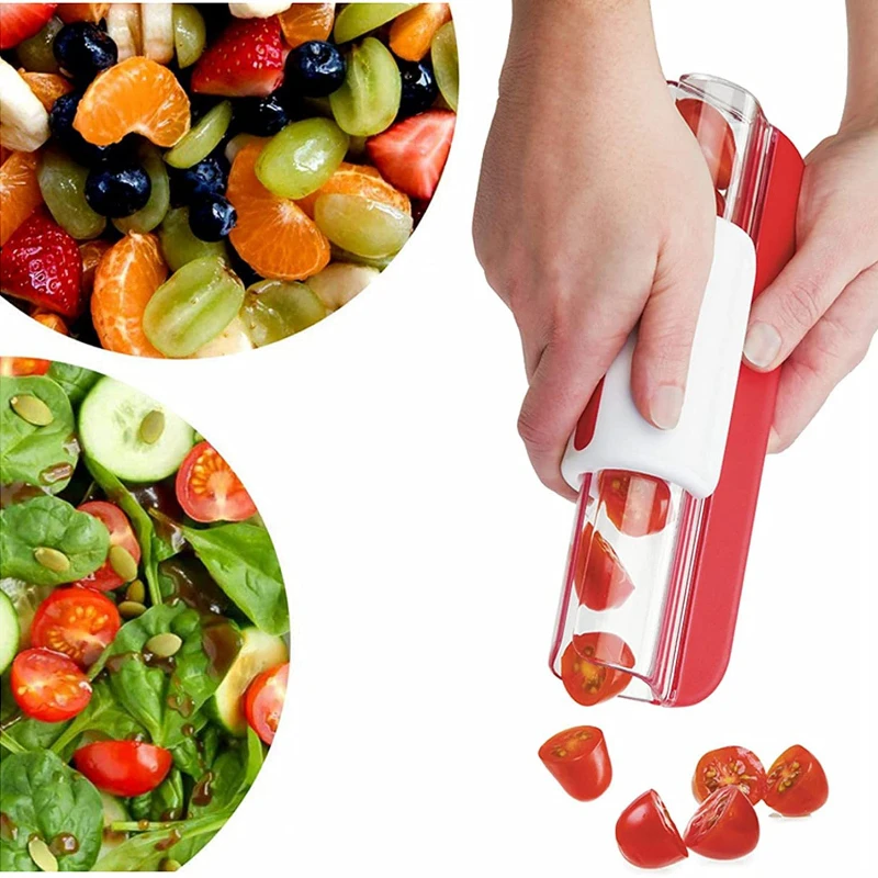 

New Hot Stainless Steel Easy Fruit Slicer Tomato Grape Cherry Slicers Cutter Fruit Vegetable Salad Cutting Easy Kitchen Tools