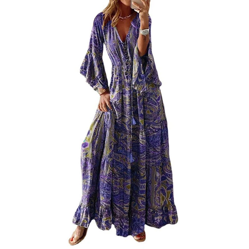 Women Maxi Dress Bohemian Beach Spring Summer Casual V-Neck Long Sleeve Dresses Female Vintage Floral Print Long Dress Vestidos
Women Maxi Dress Bohemian Beach Spring Summer Casual V-Neck Long Sleeve Dresses Female Vintage Floral Print Long Dress Vestidos