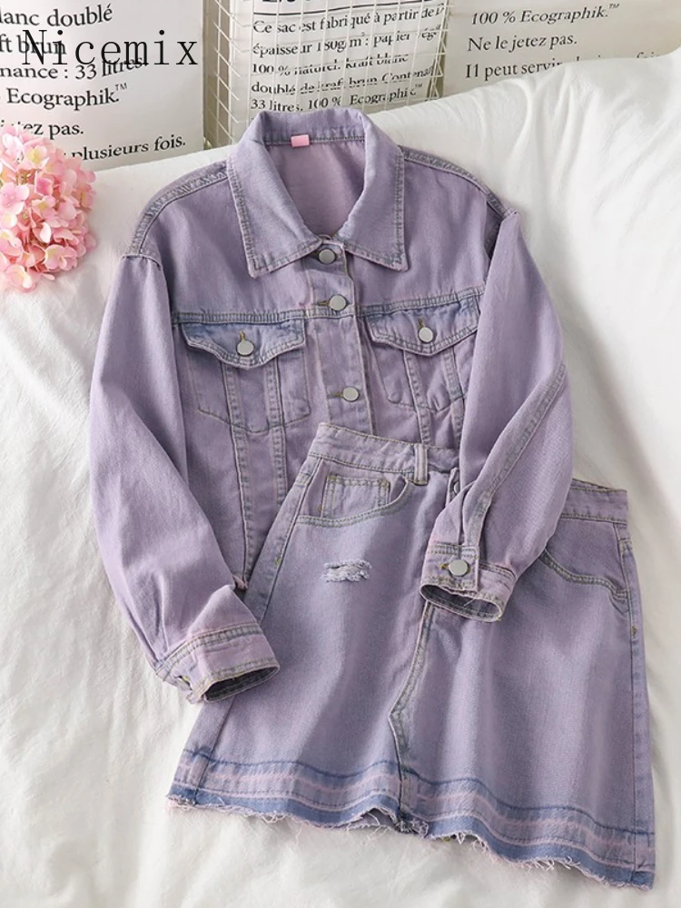 Nicemix Sweet Hot Purple Jeans Suits Cool Women Suit Short Cool Punk Jacket + Denim Skirt Royal Aura Temperament Female Clothing
Nicemix Sweet Hot Purple Jeans Suits Cool Women Suit Short Cool Punk Jacket + Denim Skirt Royal Aura Temperament Female Clothing