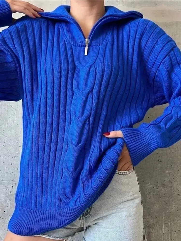 Women Solid Crochet Knitted Pullover Leisure Zipper Turn-down Collar Thicken Jumper Autumn Winter Warm Office Ladies Sweaters
Women Solid Crochet Knitted Pullover Leisure Zipper Turn-down Collar Thicken Jumper Autumn Winter Warm Office Ladies Sweaters