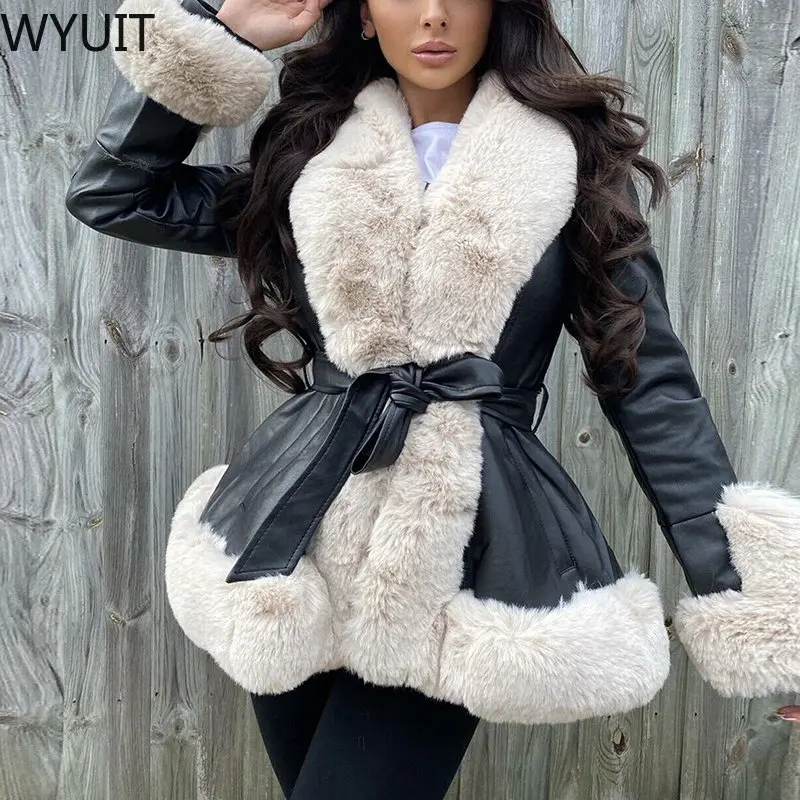 Winter Chic Fashion Leather PU Belted Overcoat Elegant Long Sleeve Women Outwear Jackets Casual Fleece Faux Mink Wool Warm Coats
Winter Chic Fashion Leather PU Belted Overcoat Elegant Long Sleeve Women Outwear Jackets Casual Fleece Faux Mink Wool Warm Coats