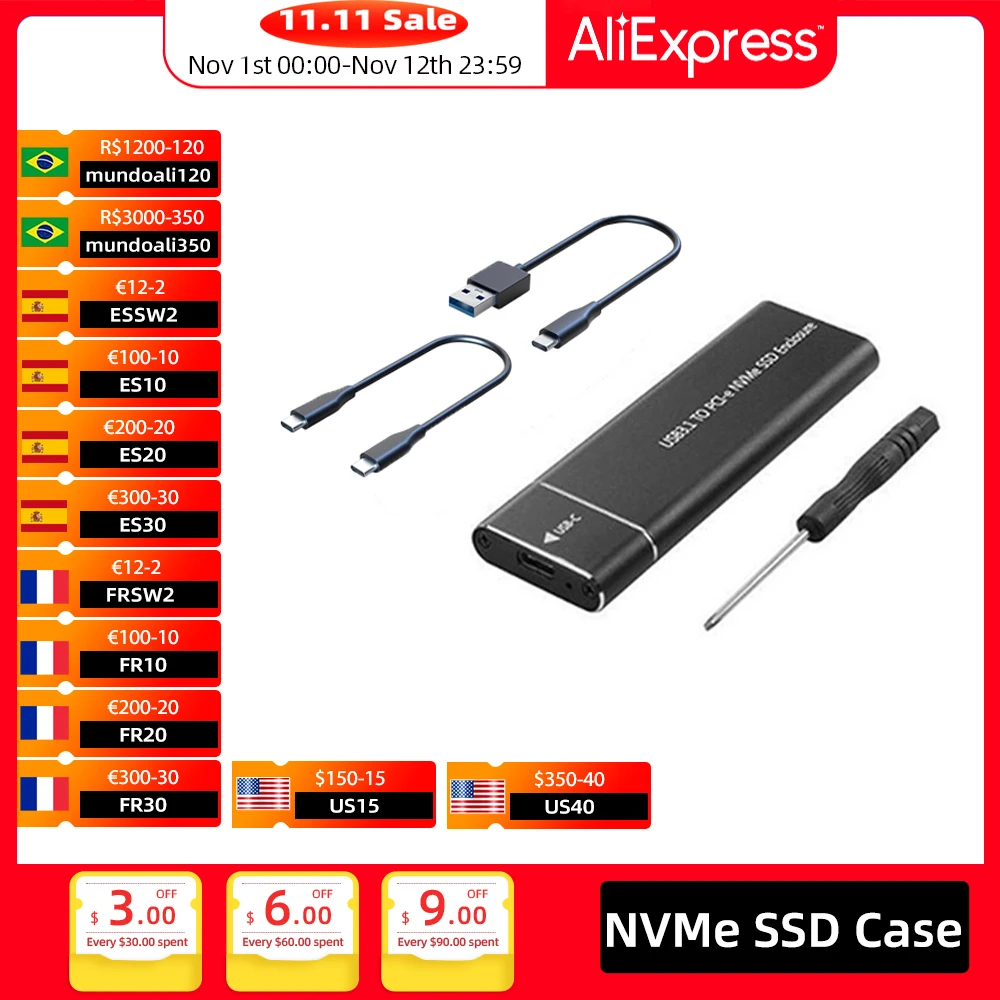 M.2 NVMe SSD Enclosure Adapter 10Gbps USB C 3.1 Gen2 NVMe Case External Enclosure NVMe Reader for Samsung 980 970/ Intel/ADATA
M.2 NVMe SSD Enclosure Adapter 10Gbps USB C 3.1 Gen2 NVMe Case External Enclosure NVMe Reader for Samsung 980 970/ Intel/ADATA