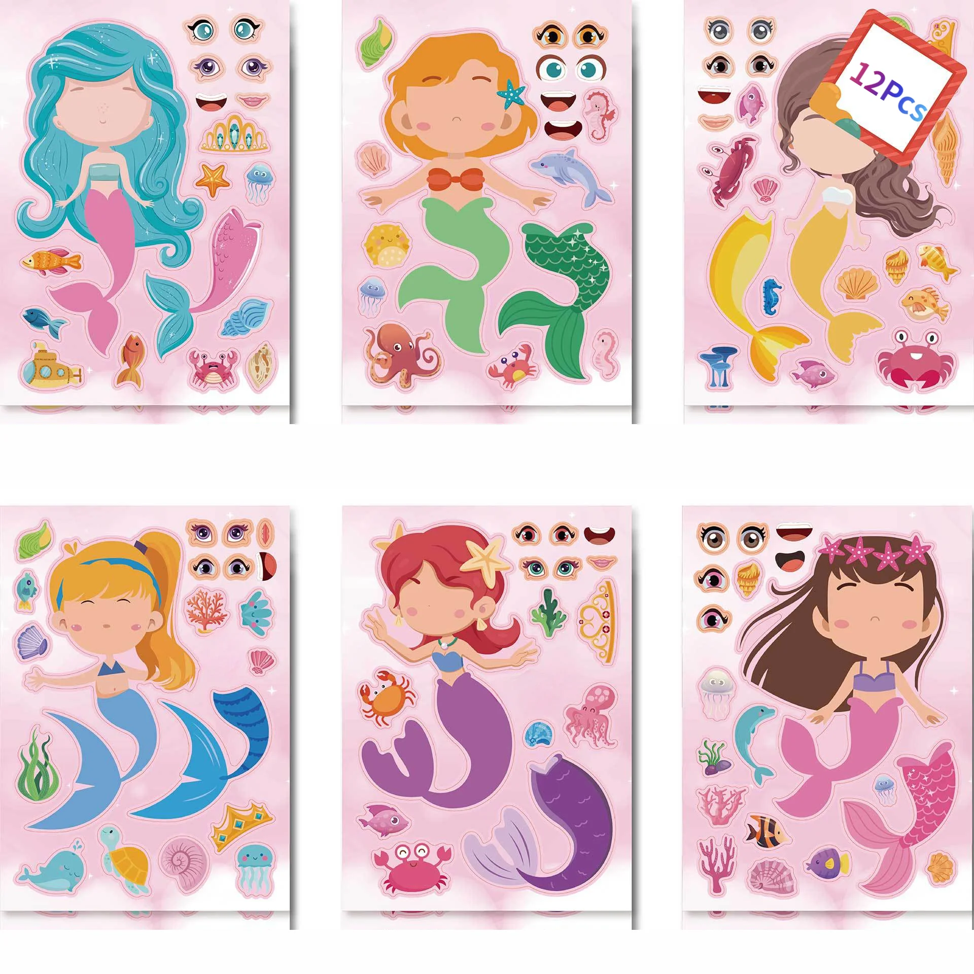 Kids Make A Face Funny Jigsaw Puzzle Sticker Make Your Own Mermaid Stickers for Kids Educational Toys Girls DIY Party Favor Gift
Kids Make A Face Funny Jigsaw Puzzle Sticker Make Your Own Mermaid Stickers for Kids Educational Toys Girls DIY Party Favor Gift