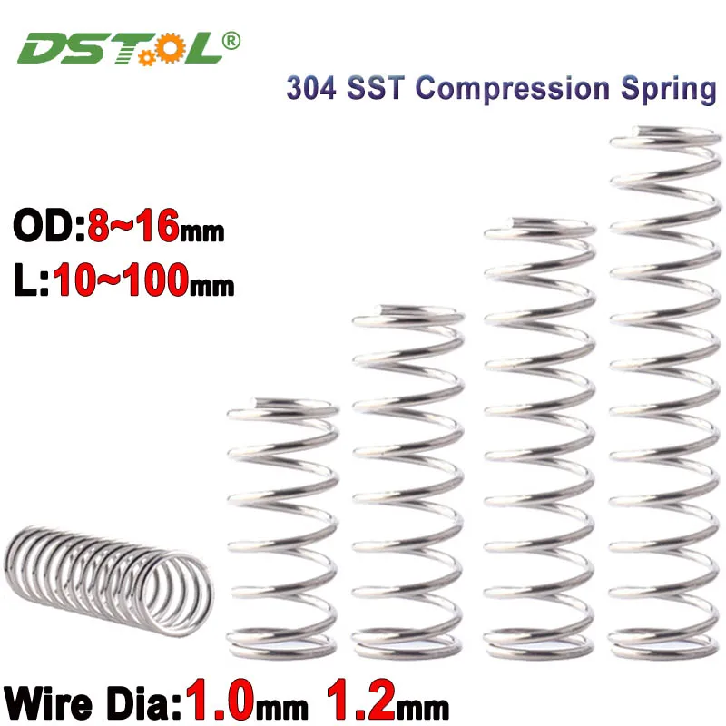 10Pcs 304 Stainless Steel Pressure Spring Wire Diameter 1.0mm 1.2mm Compression Spring Outer Diameter 8mm-16mm Length 10mm-100mm
10Pcs 304 Stainless Steel Pressure Spring Wire Diameter 1.0mm 1.2mm Compression Spring Outer Diameter 8mm-16mm Length 10mm-100mm