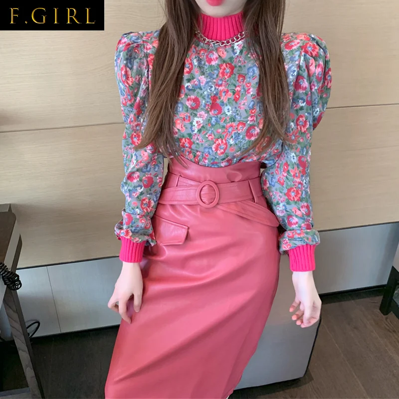 F GIRLS Autumn Retro Puff Long Sleeve Floral Blouse Women Chiffon Turtleneck Knitted Top High Waist Pu Leather Skirt Belt
F GIRLS Autumn Retro Puff Long Sleeve Floral Blouse Women Chiffon Turtleneck Knitted Top High Waist Pu Leather Skirt Belt