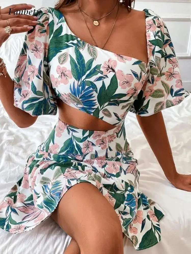 Vintage Floral Printed Women Summer Beach Dress Fashion Skew Neck Short Sleeve Party Dresses Sexy Hollow Waist New Design Dress
Vintage Floral Printed Women Summer Beach Dress Fashion Skew Neck Short Sleeve Party Dresses Sexy Hollow Waist New Design Dress