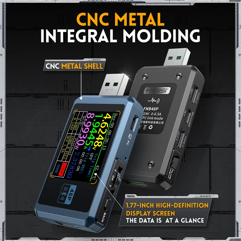 FNIRSI FNB48P USB Tester Voltmeter Ammeter TYPE-C Fast Charge Detection Trigger Capacity Ripple Measurement with CNC Metal Shell
FNIRSI FNB48P USB Tester Voltmeter Ammeter TYPE-C Fast Charge Detection Trigger Capacity Ripple Measurement with CNC Metal Shell
