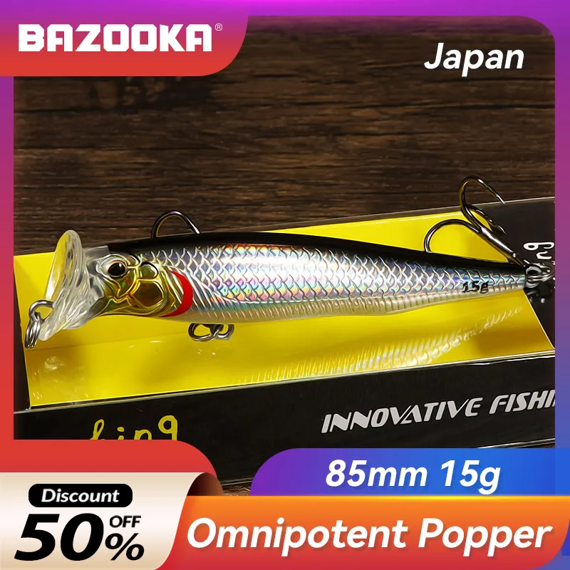 

Bazooka Popper Crankbait Fishing Lure Topwater Hard Bait Wobblers Black Minnow Trolling Floating VIB Spinning Walker Bass Pike
