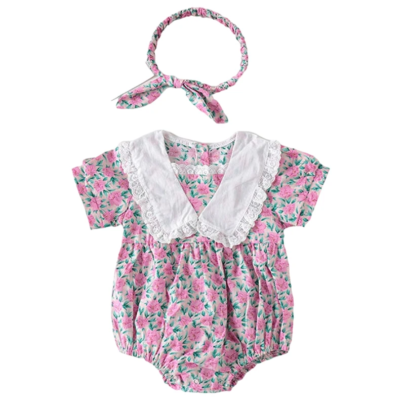 Baby Bodysuit Infant Girls Lace Lapel Jumpsuit + Headband Summer Short Sleeve Baby Girls Clothes Cotton One-piece Clothing 2PCS
Baby Bodysuit Infant Girls Lace Lapel Jumpsuit + Headband Summer Short Sleeve Baby Girls Clothes Cotton One-piece Clothing 2PCS